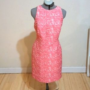 Ann Taylor size 10 coral and cream embroidered sleeveless bodycon dress